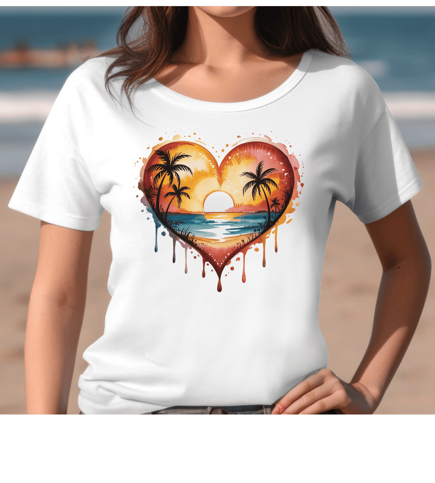 Sunset Heart T-Shirt — Tropical Palm Beach Graphic Tee