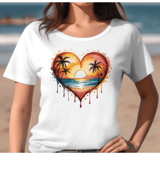 Sunset Heart T-Shirt — Tropical Palm Beach Graphic Tee