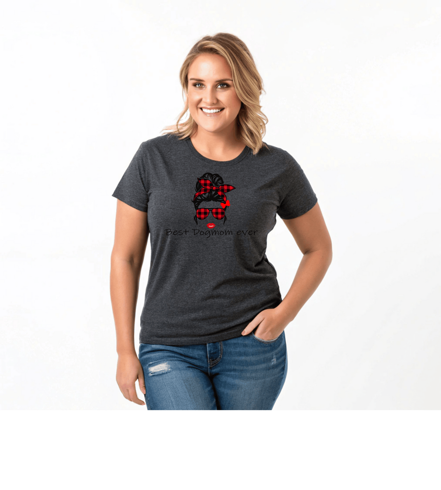 T-Shirt — "Best Dogmom Ever" Plaid Bandana Dog Mom Tee