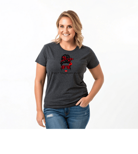 T-Shirt — "Best Dogmom Ever" Plaid Bandana Dog Mom Tee
