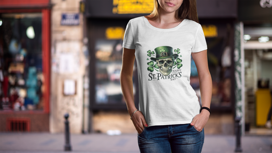 St. Patrick's Day Skull T-Shirt – Green Shamrock Leprechaun Hat Tee