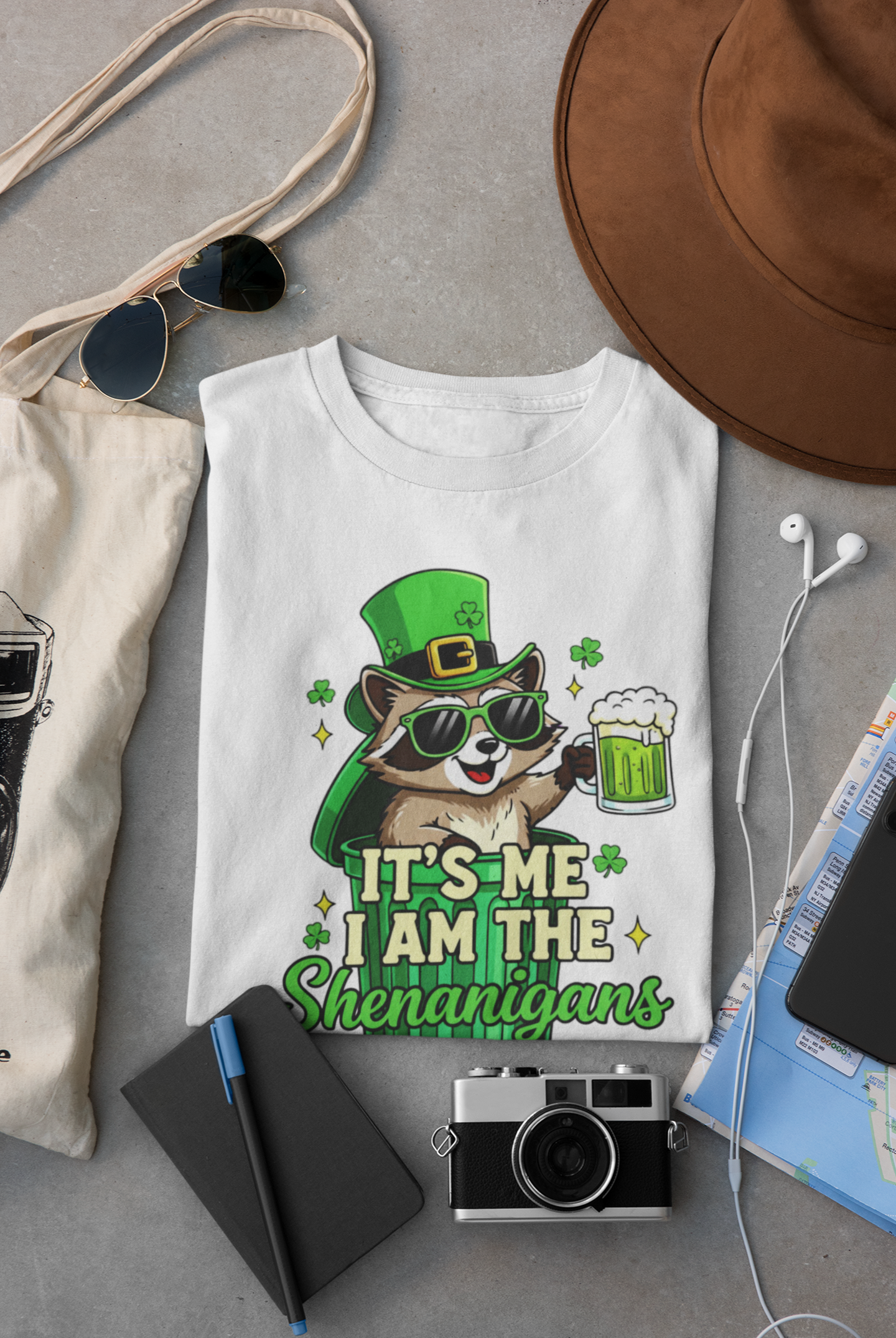 St. Patrick's Raccoon T-Shirt – "It's Me I Am The Shenanigans" Funny Irish Tee