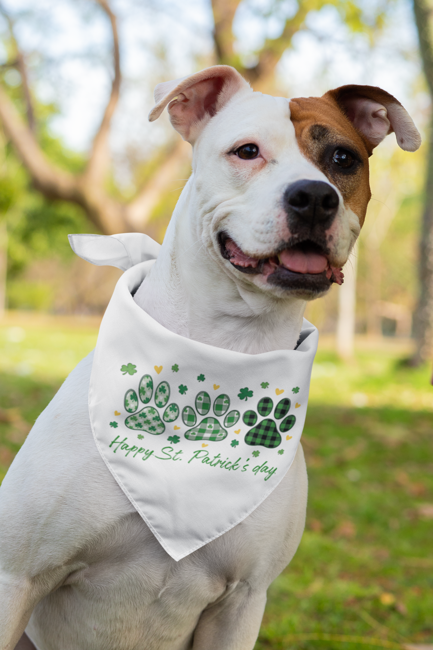 Dog Bandana — Green Paw Prints "Happy St. Patrick’s Day"