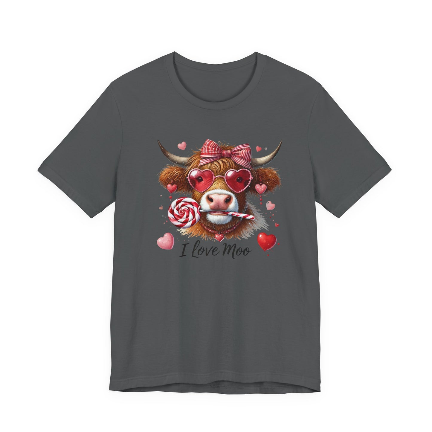 “I Love Moo” Highland Cow Cute Heart & Candy Graphic Tee