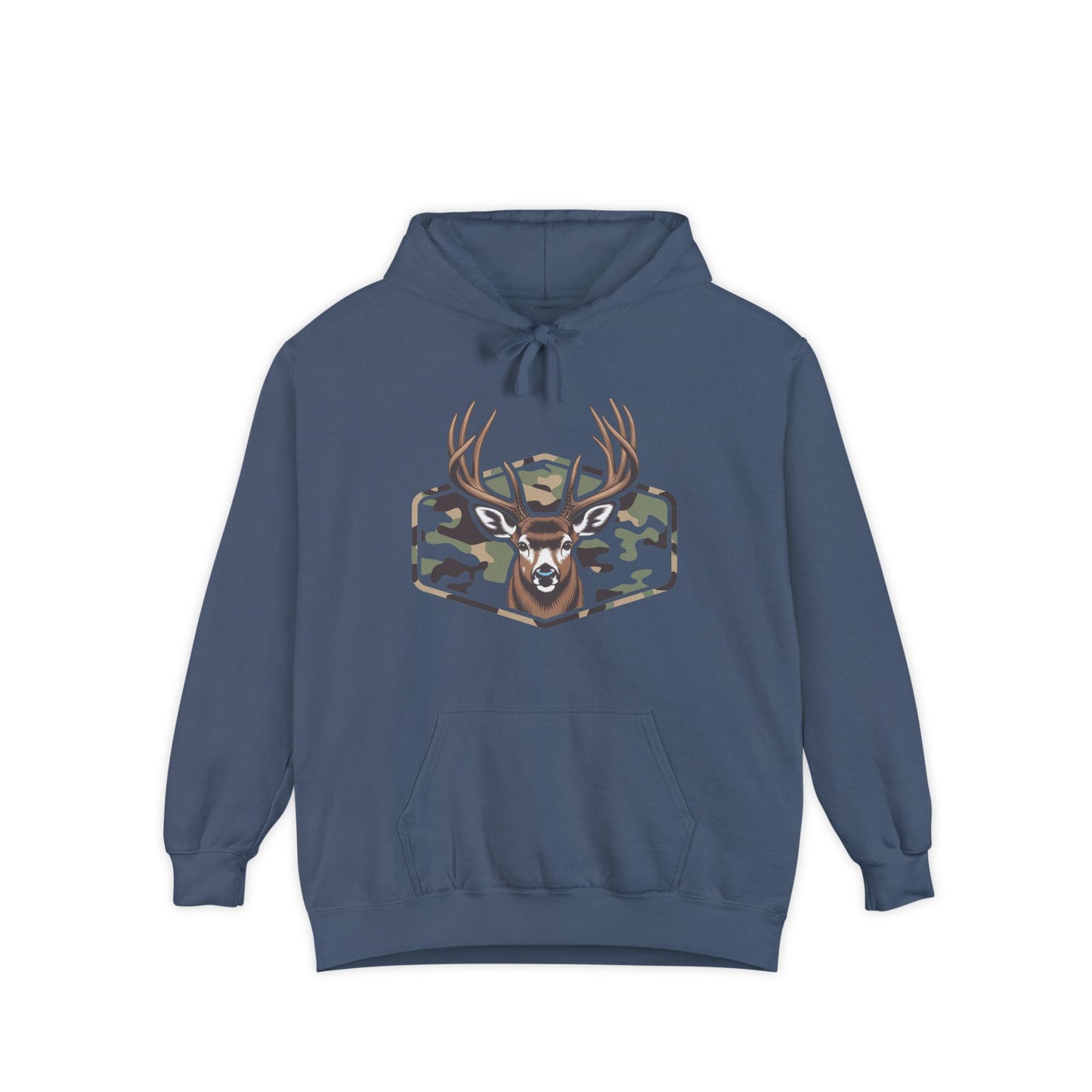 Deer Camo Patch Hoodie — Buck Antler Hunting Sweatshirt