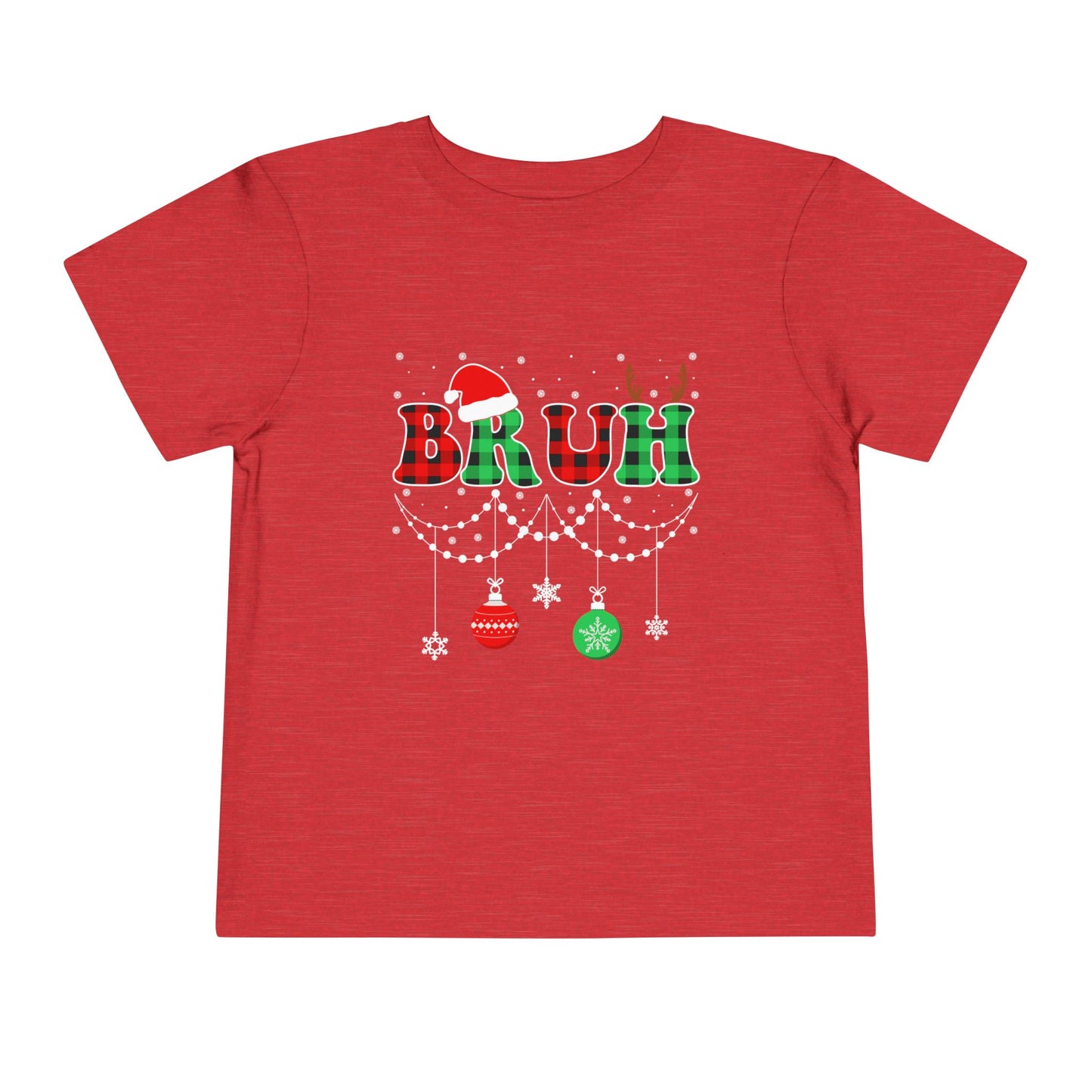 Toddler Tee - 'BRUH' Plaid Christmas Baby Shirt with Santa Hat & Reindeer Antlers