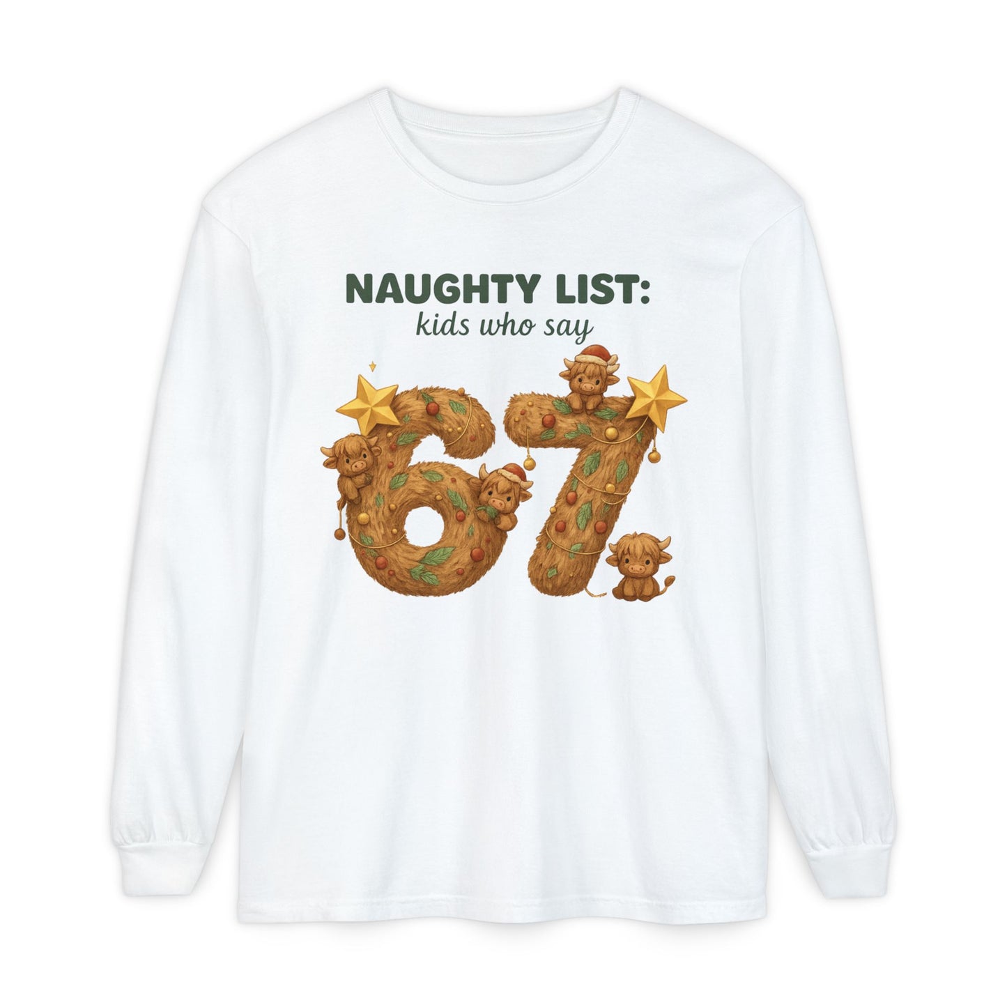 Kids Naughty List 67 Long Sleeve Tee — Funny Christmas Holiday Shirt