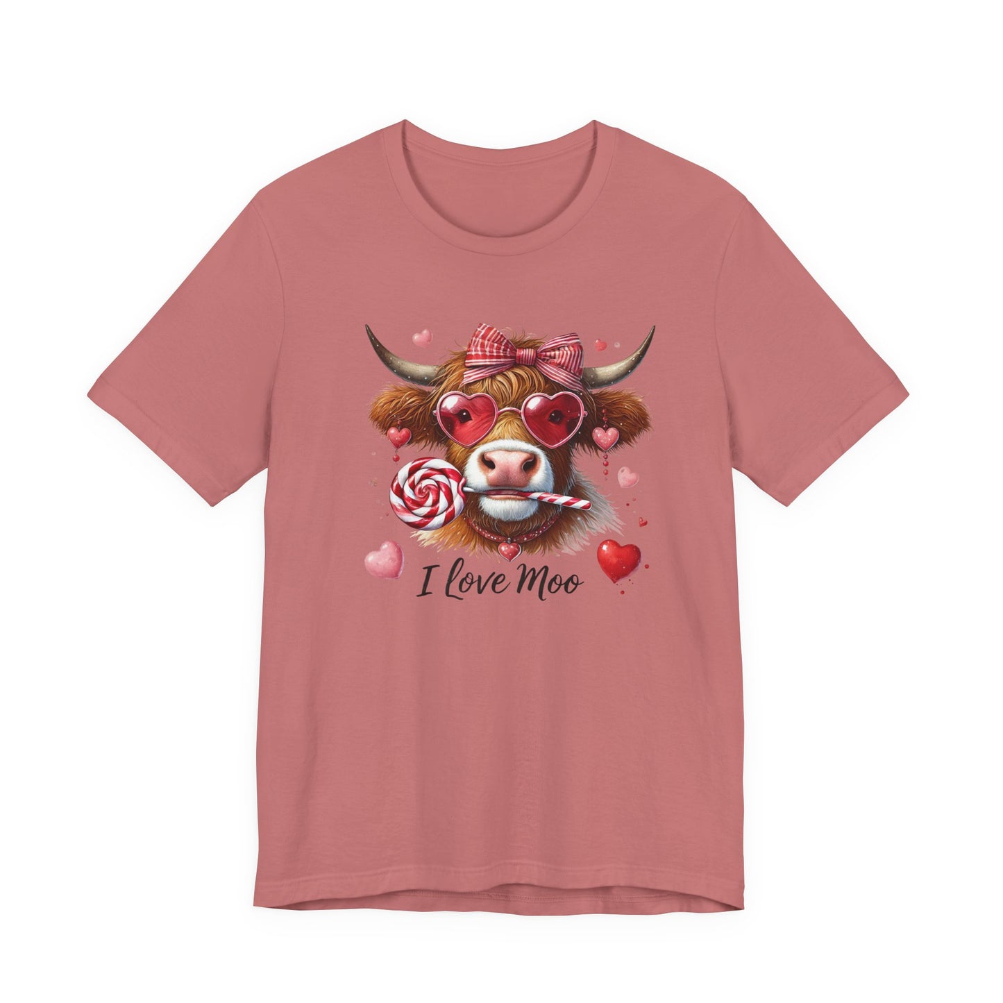 “I Love Moo” Highland Cow Cute Heart & Candy Graphic Tee