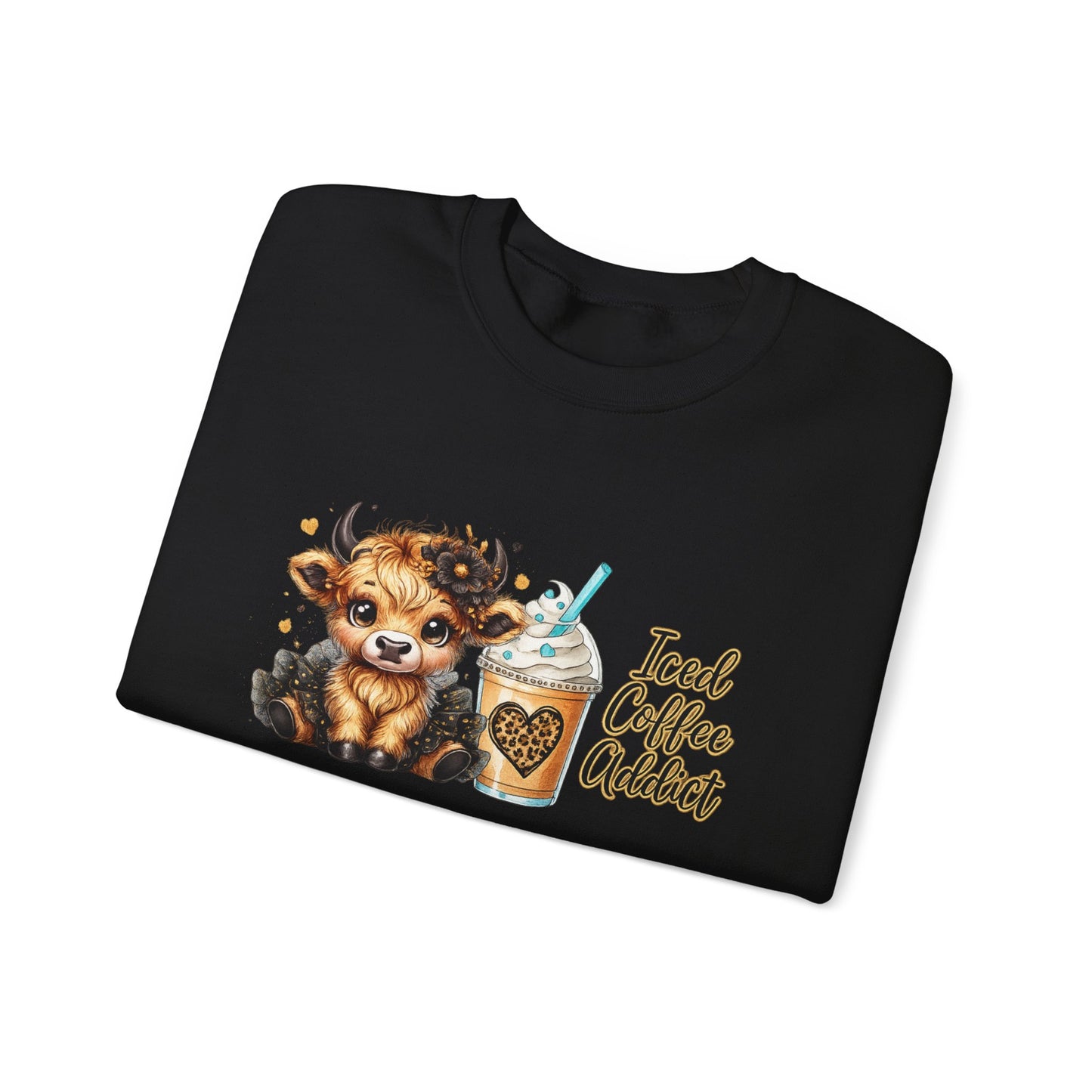 Iced Coffee Addict Sweatshirt — Cute Calf & Iced Coffee Graphic Crewneck
