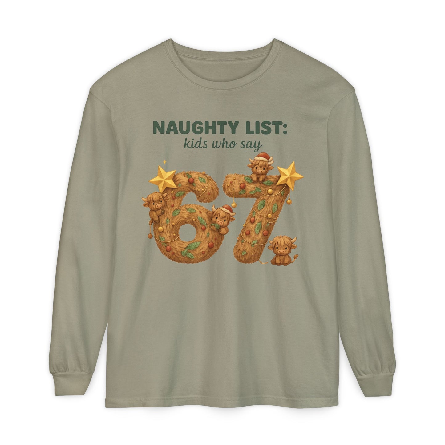 Kids Naughty List 67 Long Sleeve Tee — Funny Christmas Holiday Shirt
