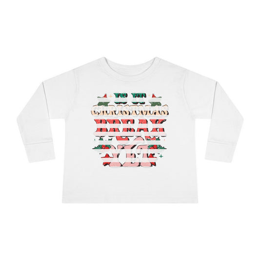 Toddler Long Sleeve Tee — Floral Striped Love Graphic