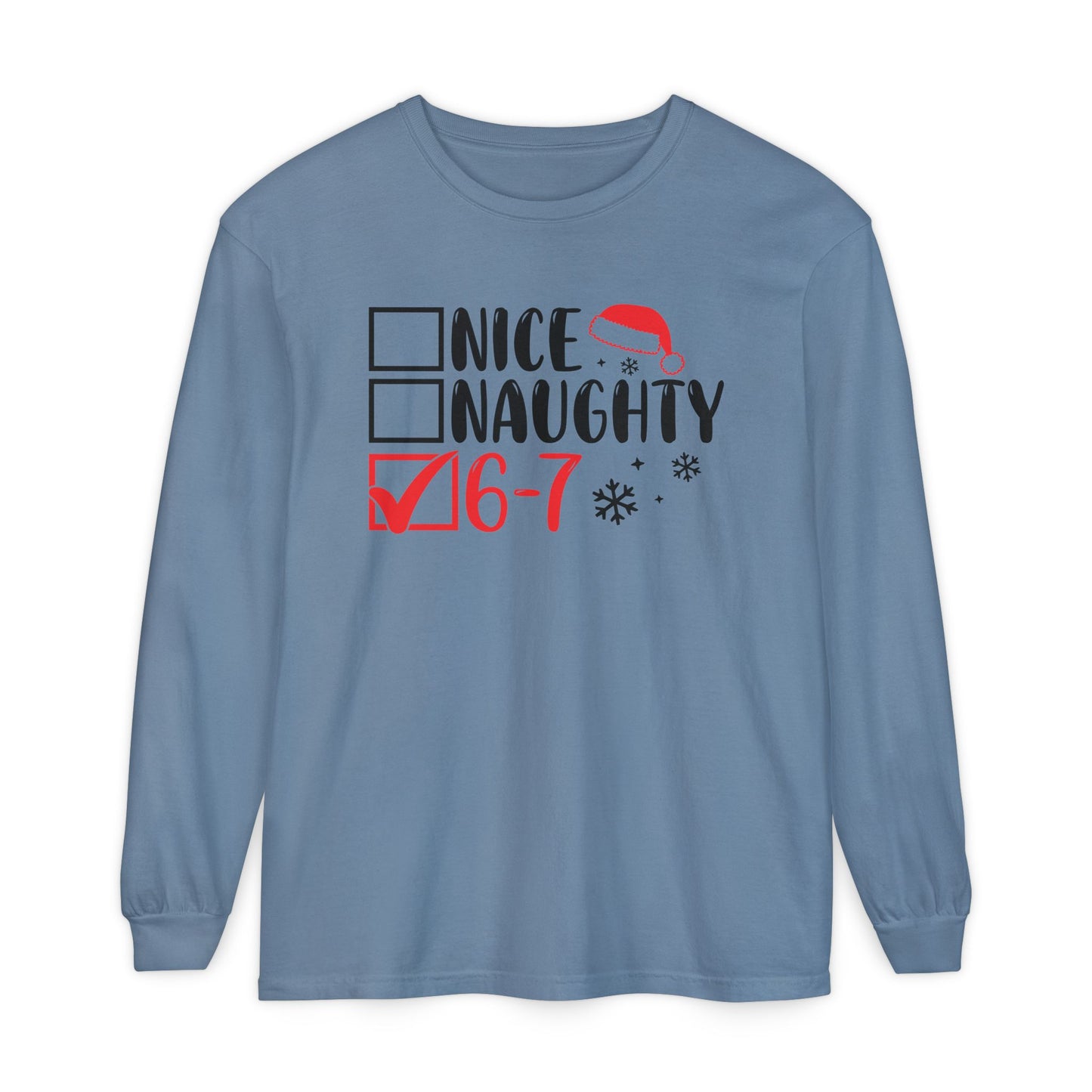 Nice Naughty 6-7 Checklist Long Sleeve T-Shirt | Christmas Santa Hat