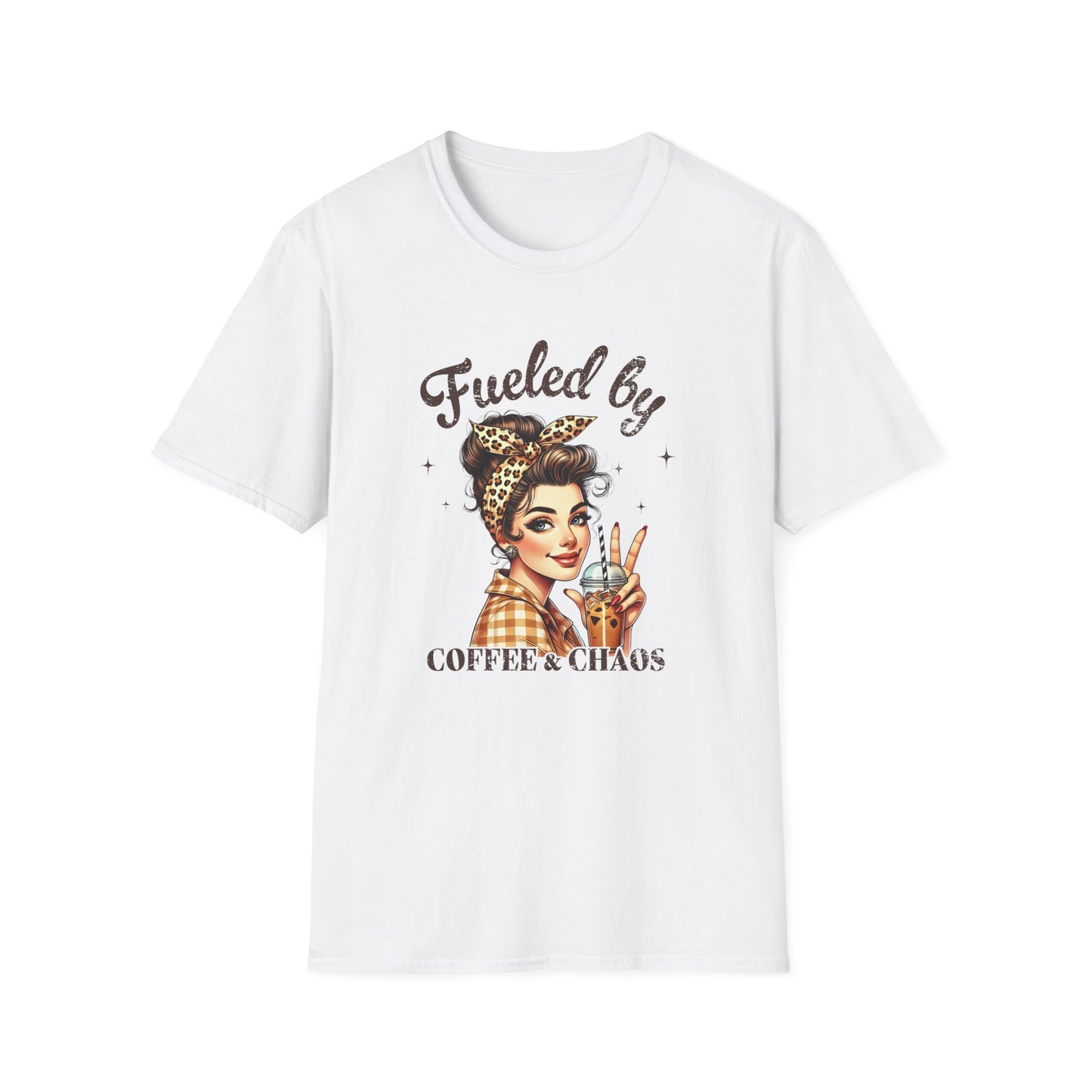 Fueled by Coffee & Chaos T-Shirt — Retro Rosie Woman Graphic Tee