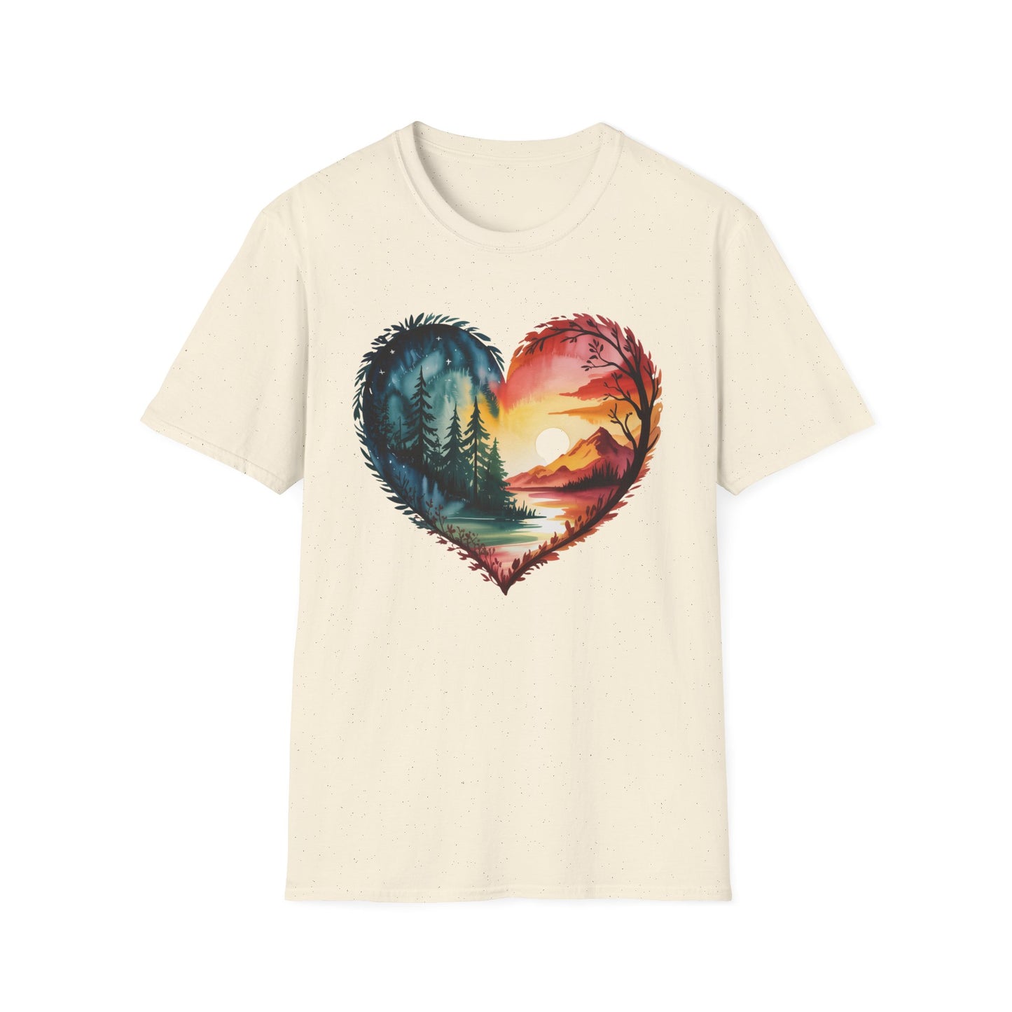 Heart Landscape T-Shirt — Sunrise & Forest Nature Graphic Tee