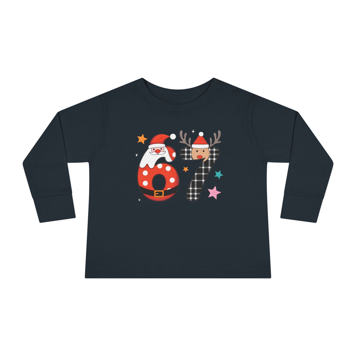 Toddler Long Sleeve Tee — Christmas 87 Santa & Reindeer Number Holiday Shirt
