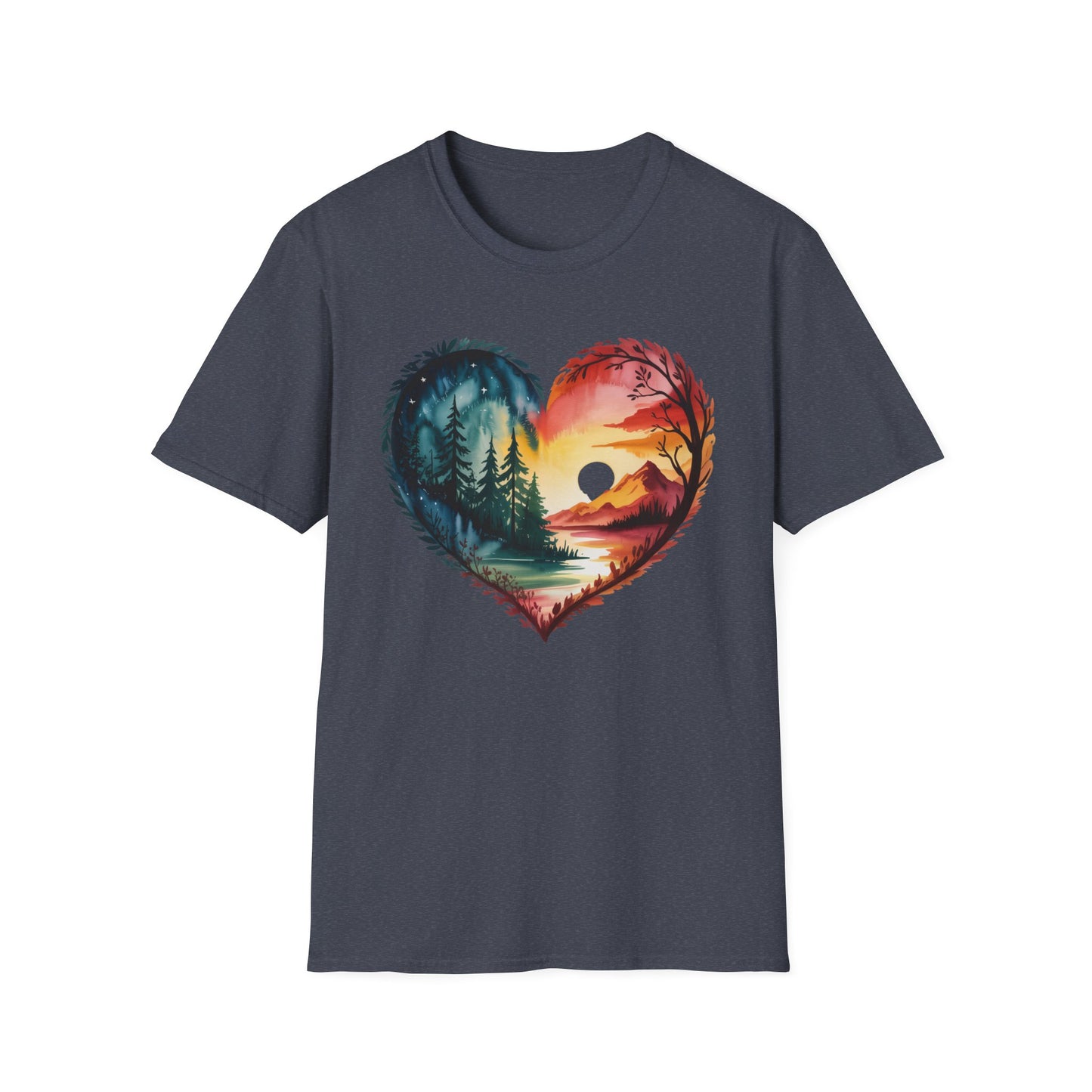 Heart Landscape T-Shirt — Sunrise & Forest Nature Graphic Tee