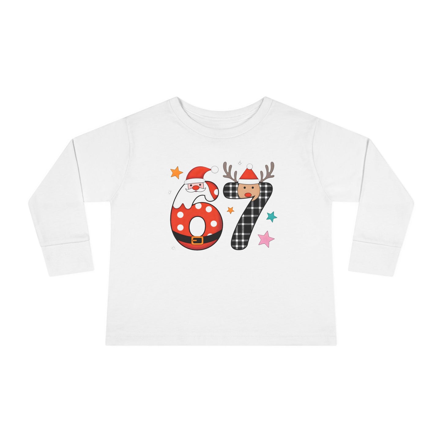 Toddler Long Sleeve Tee — Christmas 87 Santa & Reindeer Number Holiday Shirt
