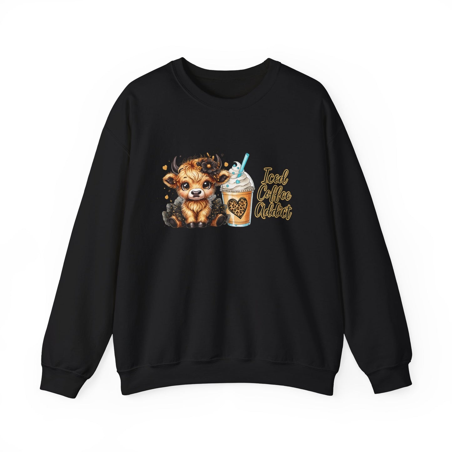 Iced Coffee Addict Sweatshirt — Cute Calf & Iced Coffee Graphic Crewneck