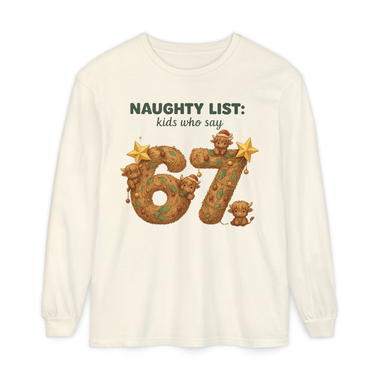 Kids Naughty List 67 Long Sleeve Tee — Funny Christmas Holiday Shirt