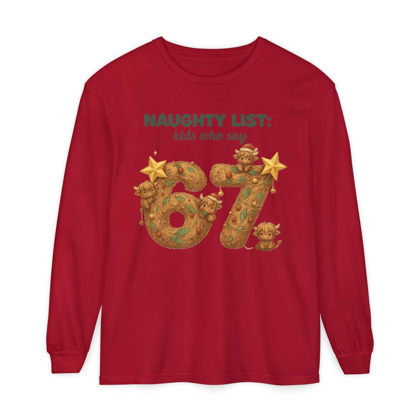 Kids Naughty List 67 Long Sleeve Tee — Funny Christmas Holiday Shirt