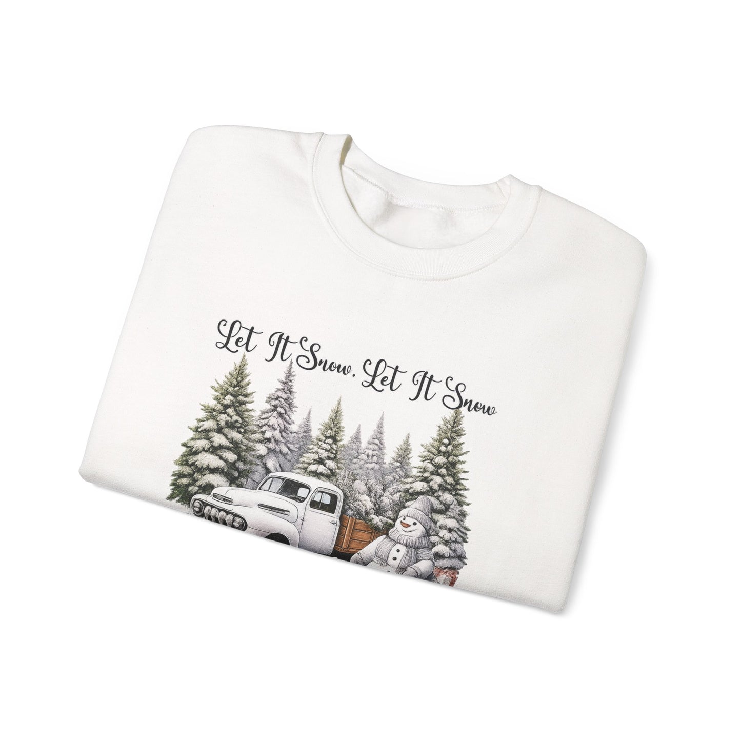 Let It Snow Crewneck Sweatshirt — Vintage Truck & Snowman Holiday Sweatshirt