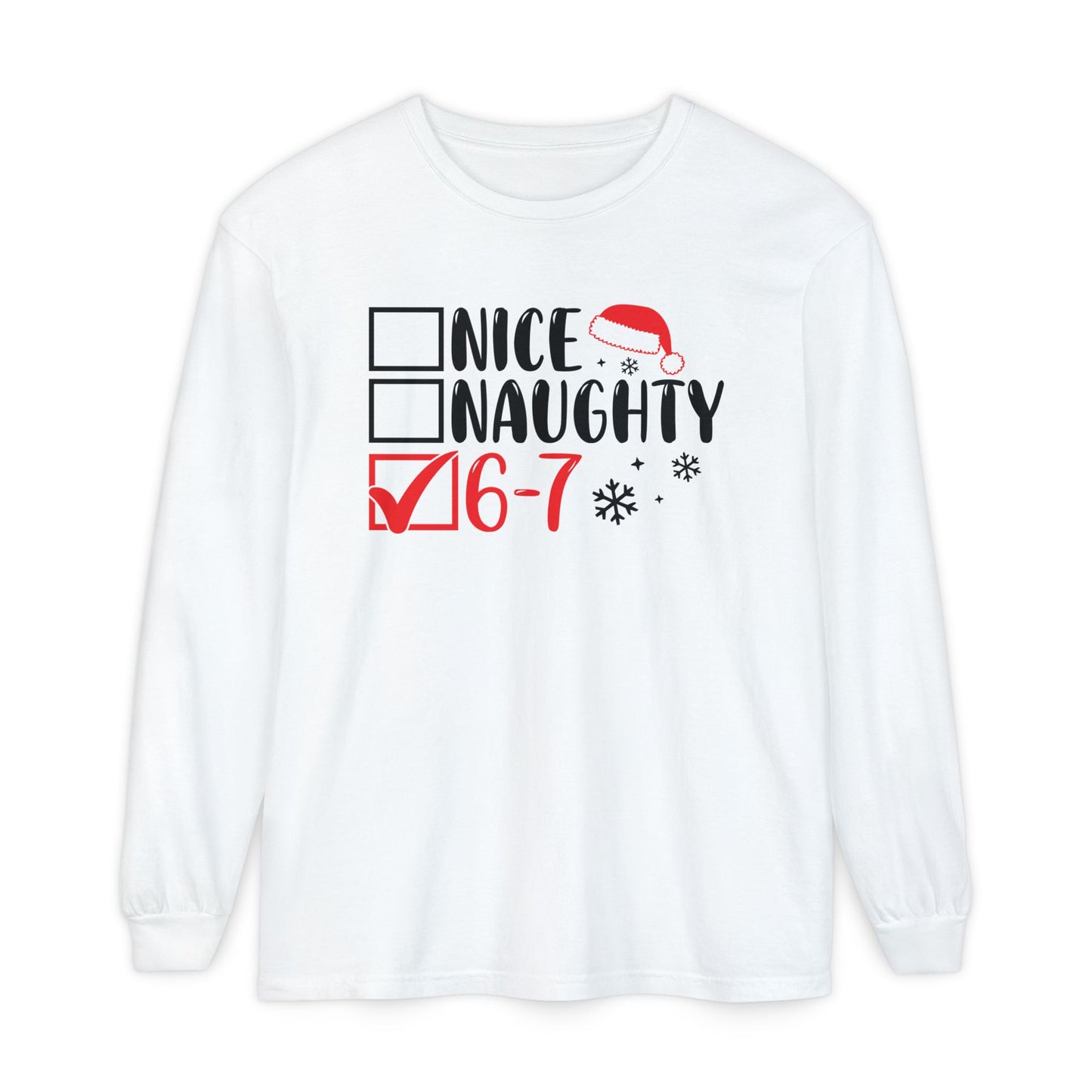 Nice Naughty 6-7 Checklist Long Sleeve T-Shirt | Christmas Santa Hat