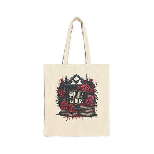 Tote Bag — Gothic Rose 'Good Girls Like Bad Books' Cotton Canvas Tote