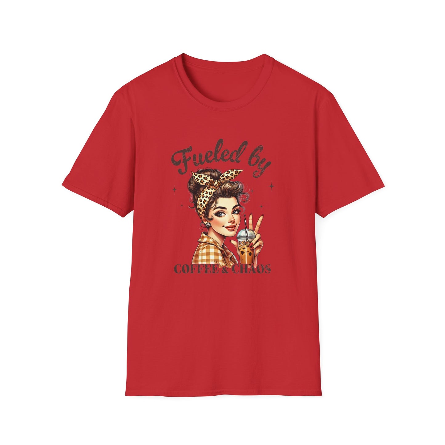 Fueled by Coffee & Chaos T-Shirt — Retro Rosie Woman Graphic Tee
