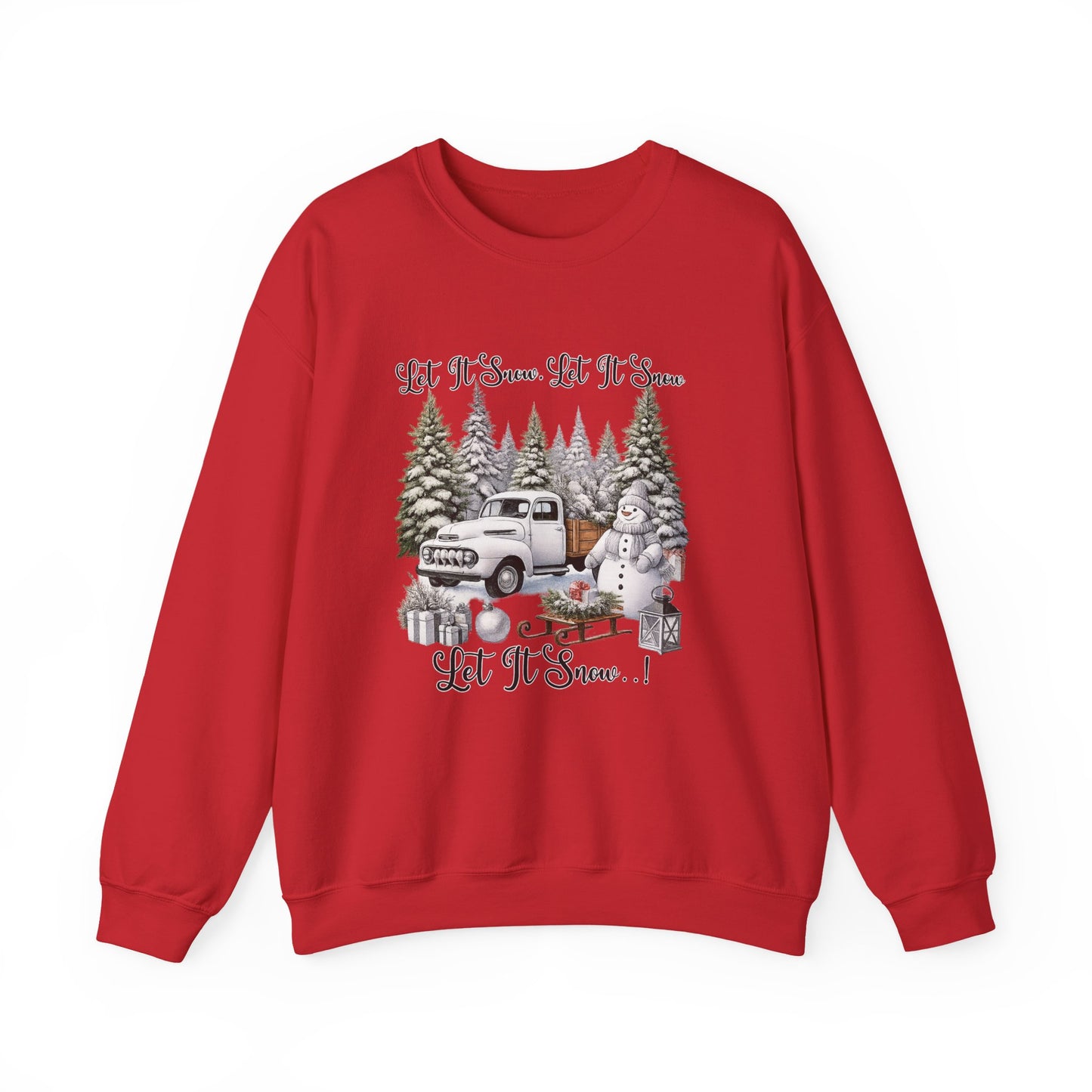 Let It Snow Crewneck Sweatshirt — Vintage Truck & Snowman Holiday Sweatshirt