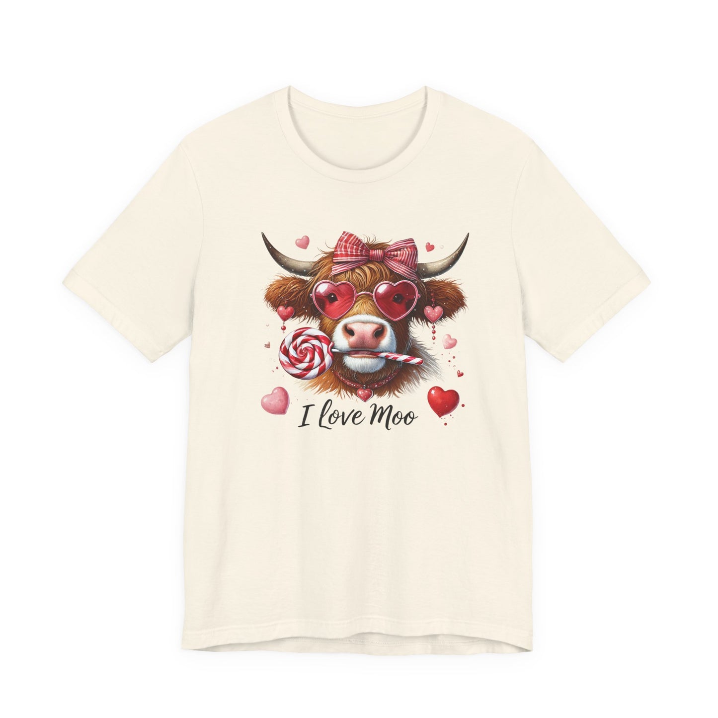 “I Love Moo” Highland Cow Cute Heart & Candy Graphic Tee