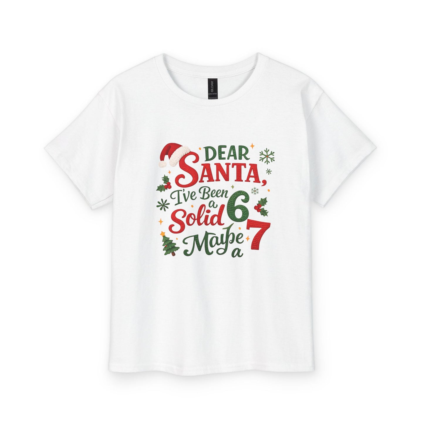 Youth T-Shirt – "Dear Santa I've Been Solid 6 Maybe a 7" Christmas Tee