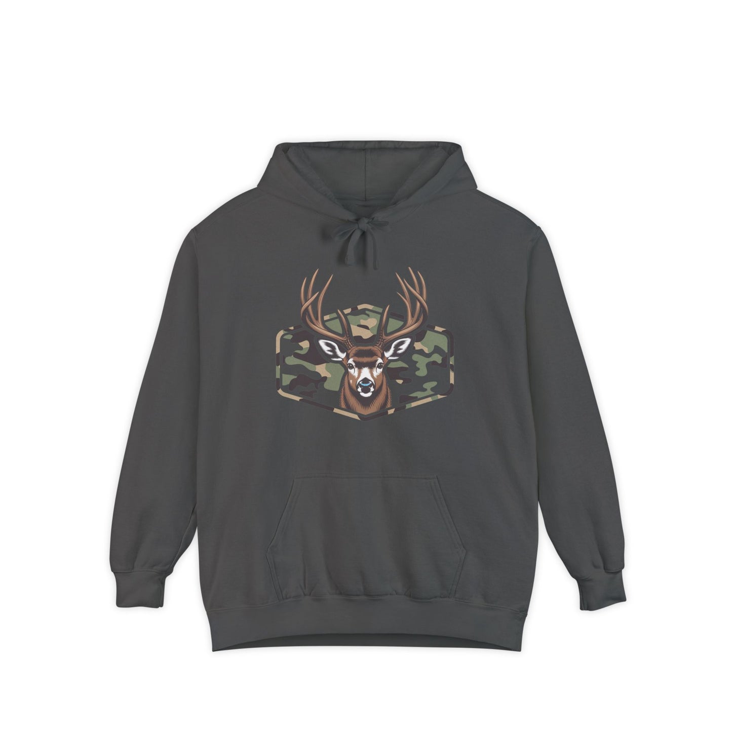 Deer Camo Patch Hoodie — Buck Antler Hunting Sweatshirt