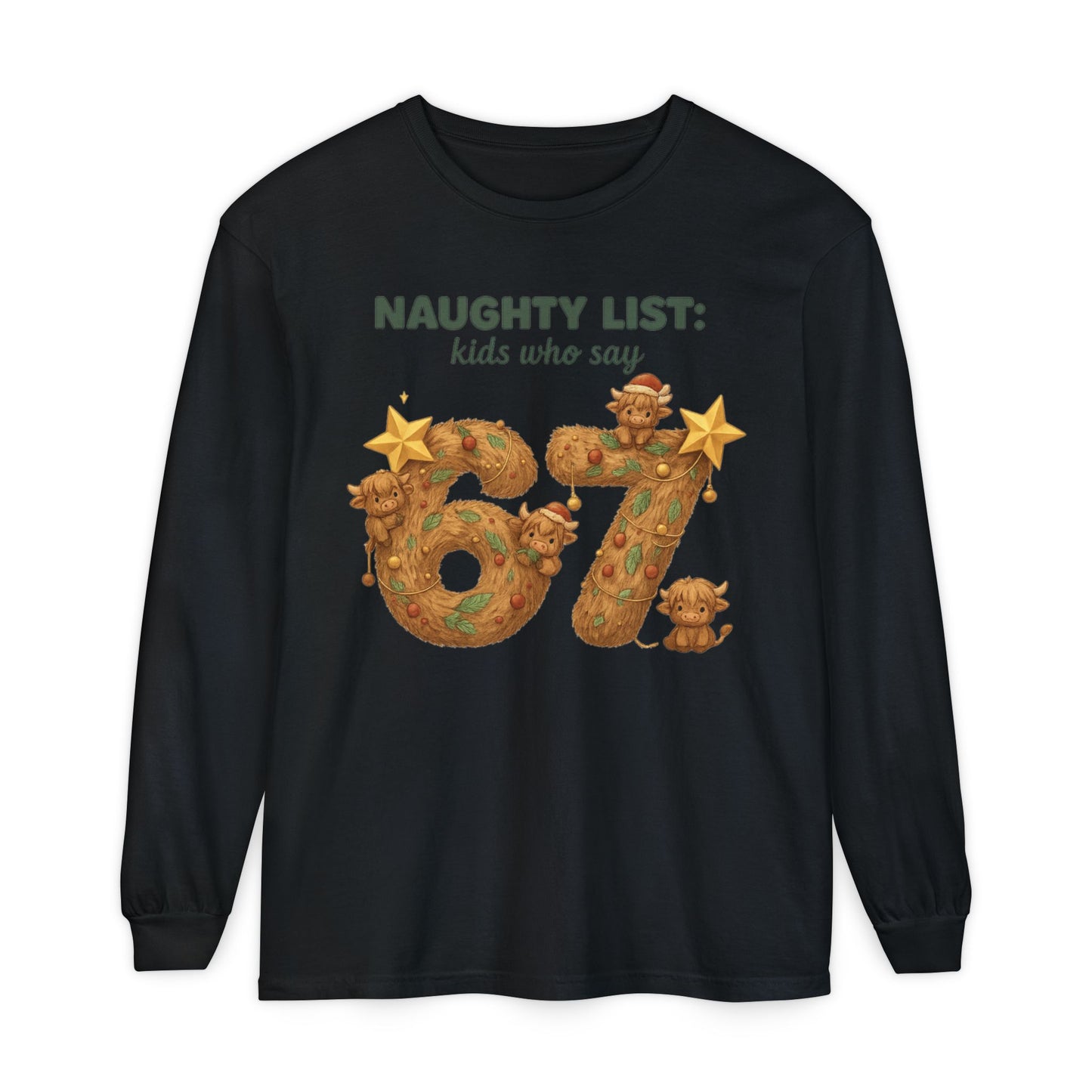 Kids Naughty List 67 Long Sleeve Tee — Funny Christmas Holiday Shirt