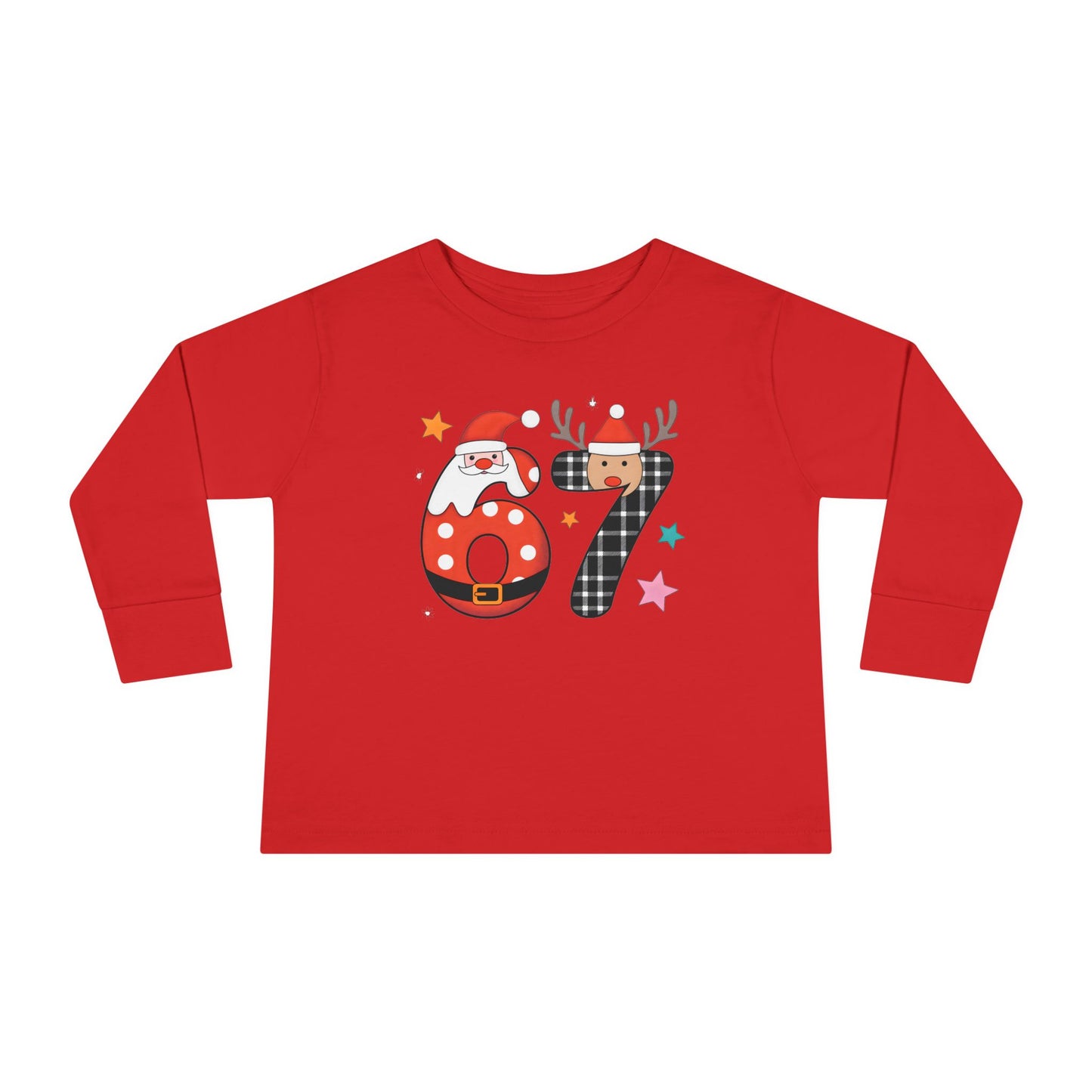 Toddler Long Sleeve Tee — Christmas 87 Santa & Reindeer Number Holiday Shirt