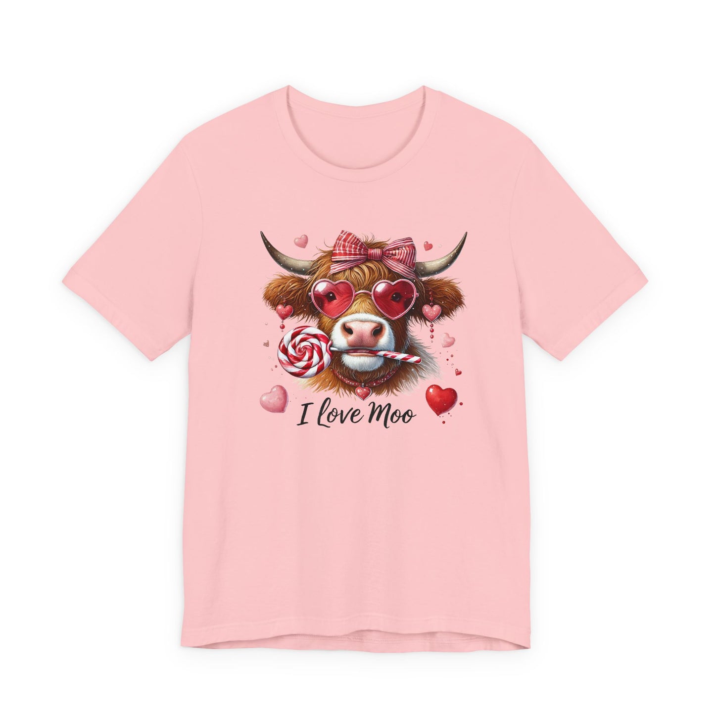 “I Love Moo” Highland Cow Cute Heart & Candy Graphic Tee