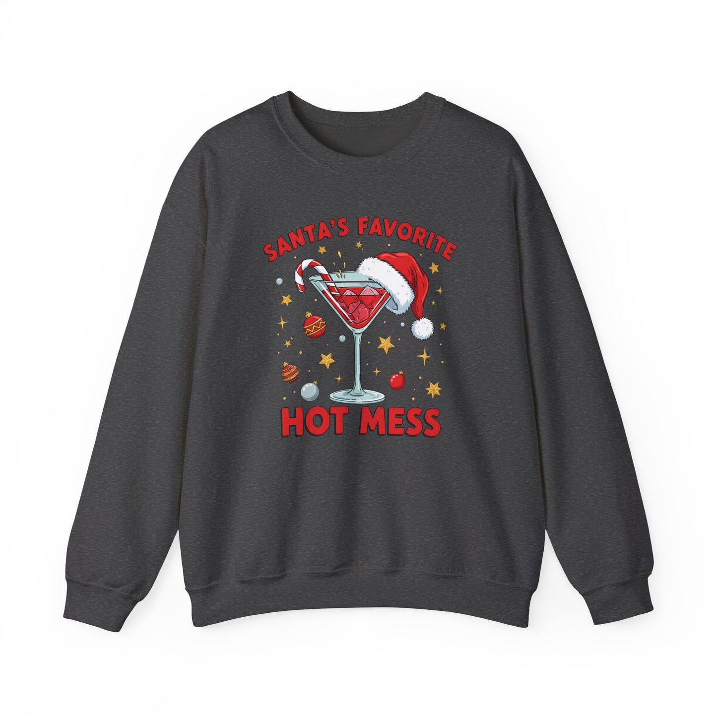 Crewneck Sweatshirt — "Santa's Favorite Hot Mess" Holiday Cocktail Sweatshirt