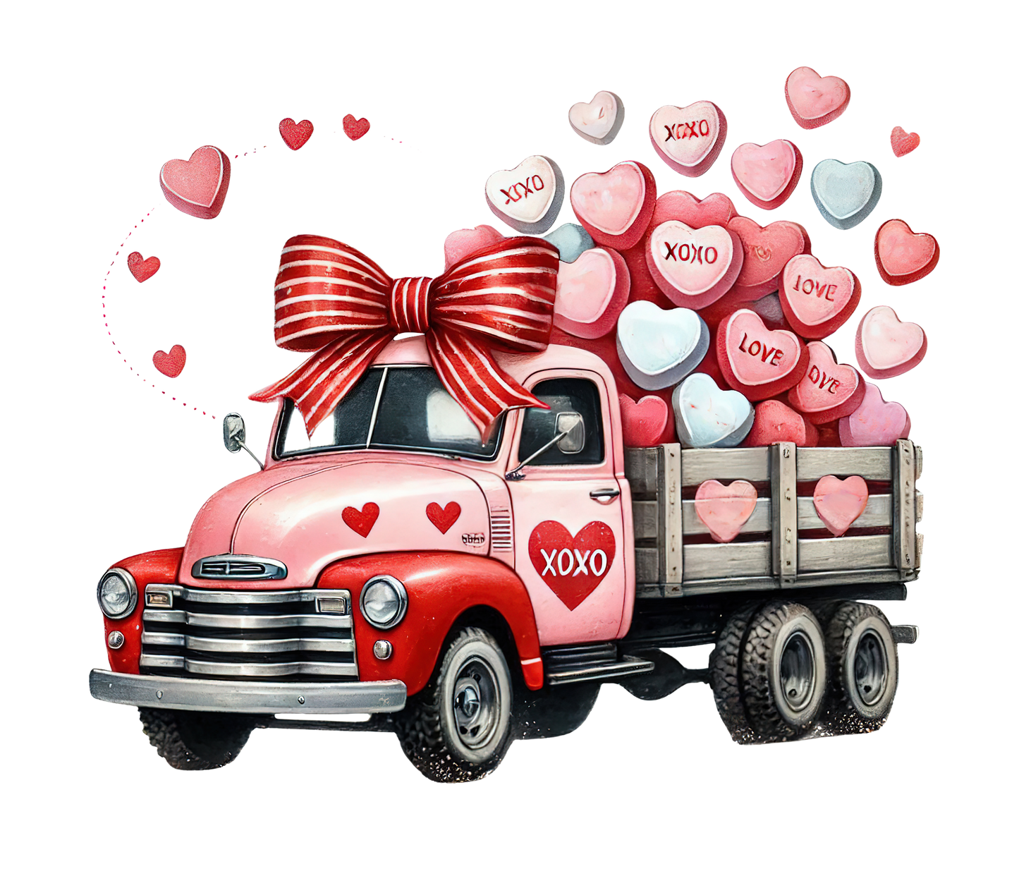 Valentine Vintage Truck T-Shirt — Red Truck Carrying Heart candy Tee