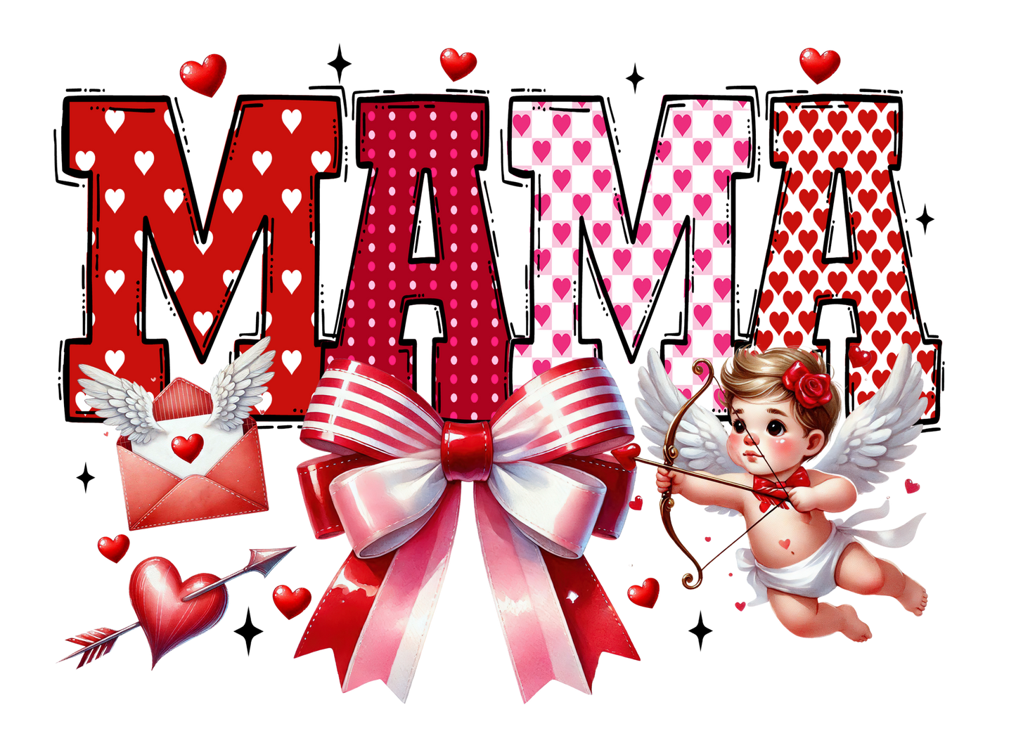 Mama Valentine T‑Shirt — Cute Cherub & Bow Heart Graphic Tee