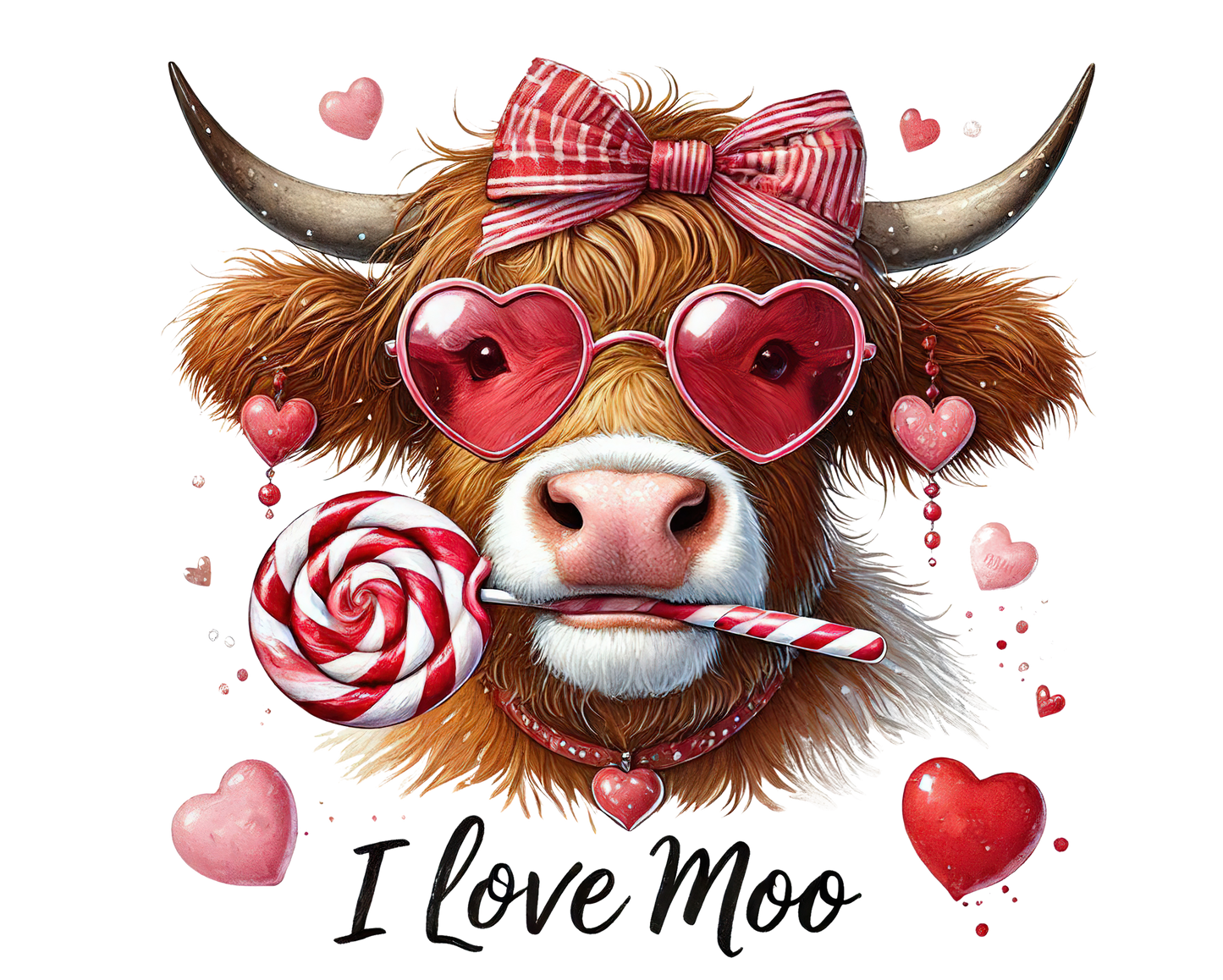 “I Love Moo” Highland Cow Cute Heart & Candy Graphic Tee